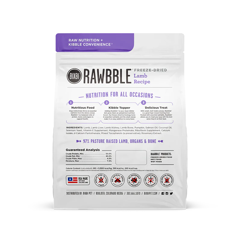 Bixbi Rawbble Freeze Dried Food for Dogs Lamb Recipe